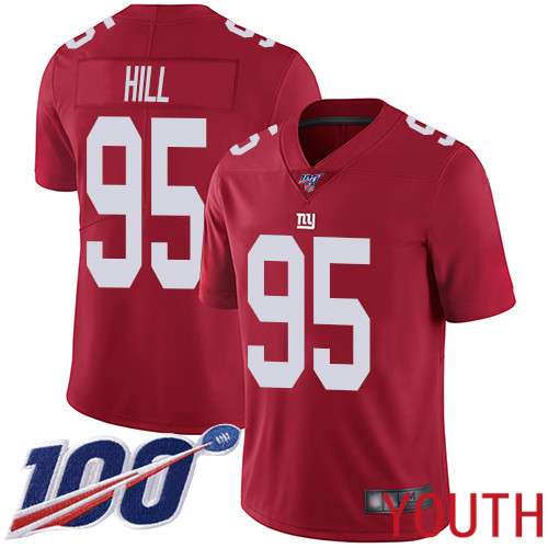 Youth New York Giants #95 B.J. Hill Red Limited Red Inverted Legend 100th Season Football NFL Jersey